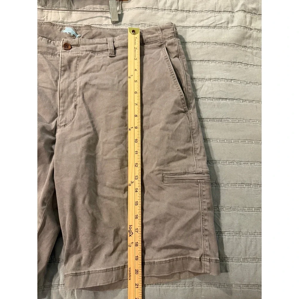 Tommy Bahama Boracay Shorts Mens 38 Gray Cotton Tencel Blend FlatFront 10 Inseam